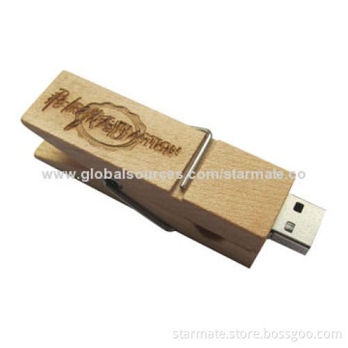 Clothespin USB Flash Drive with Laser Engraving, Customized Colors Available